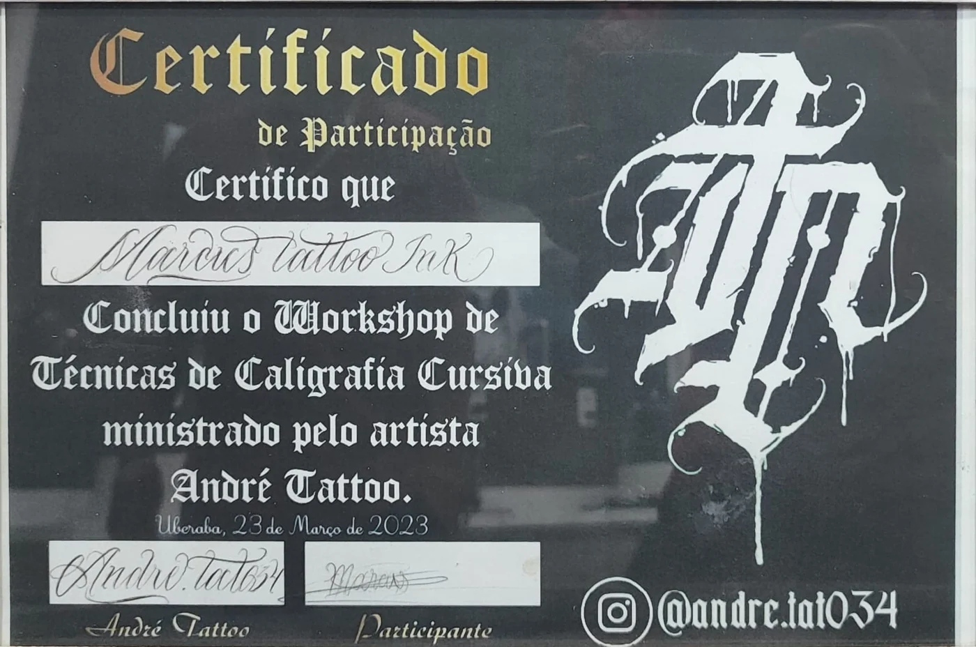 Certificado — Técnicas de Caligrafia Cursiva